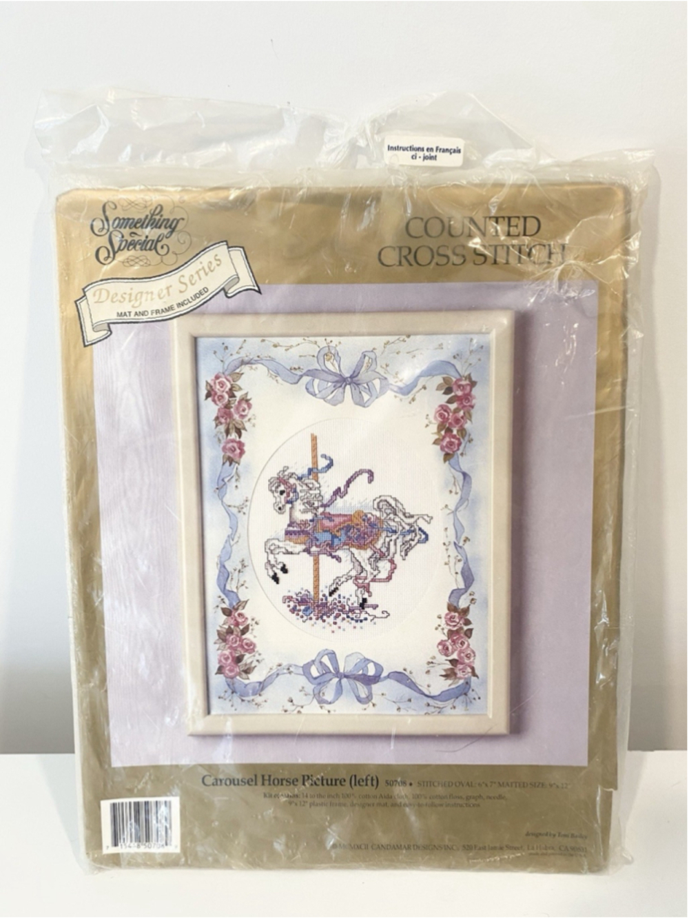Vintage 1982 Candamar Carousel Horse Counted Cross Stitch Kit Frame Mat 50708